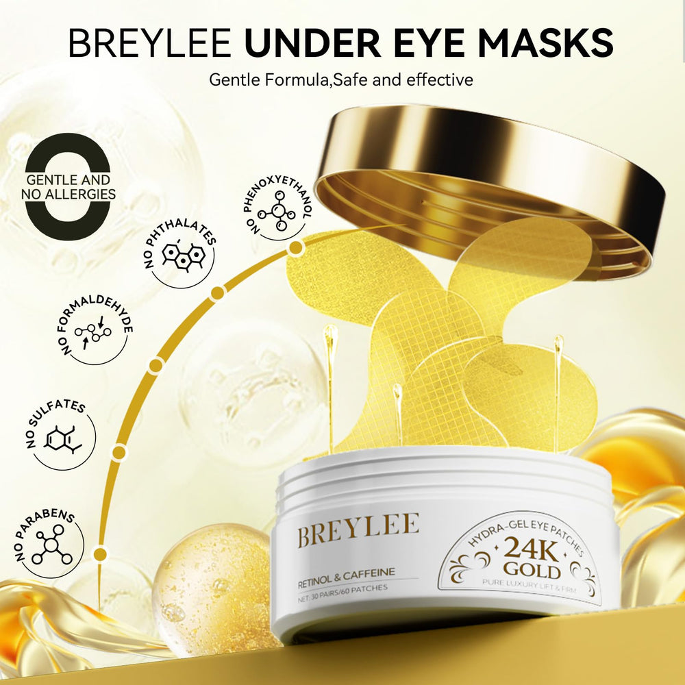BREYLEE 24K eye masks usable on forehead and neck areas.