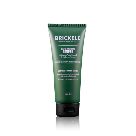 Brickell Daily Strengthening Shampoo bottle with mint aroma and refreshing scent
