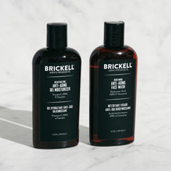 Brickell Men's Enhancing Gel Facial Cleanser bottle close-up for deep cleanse