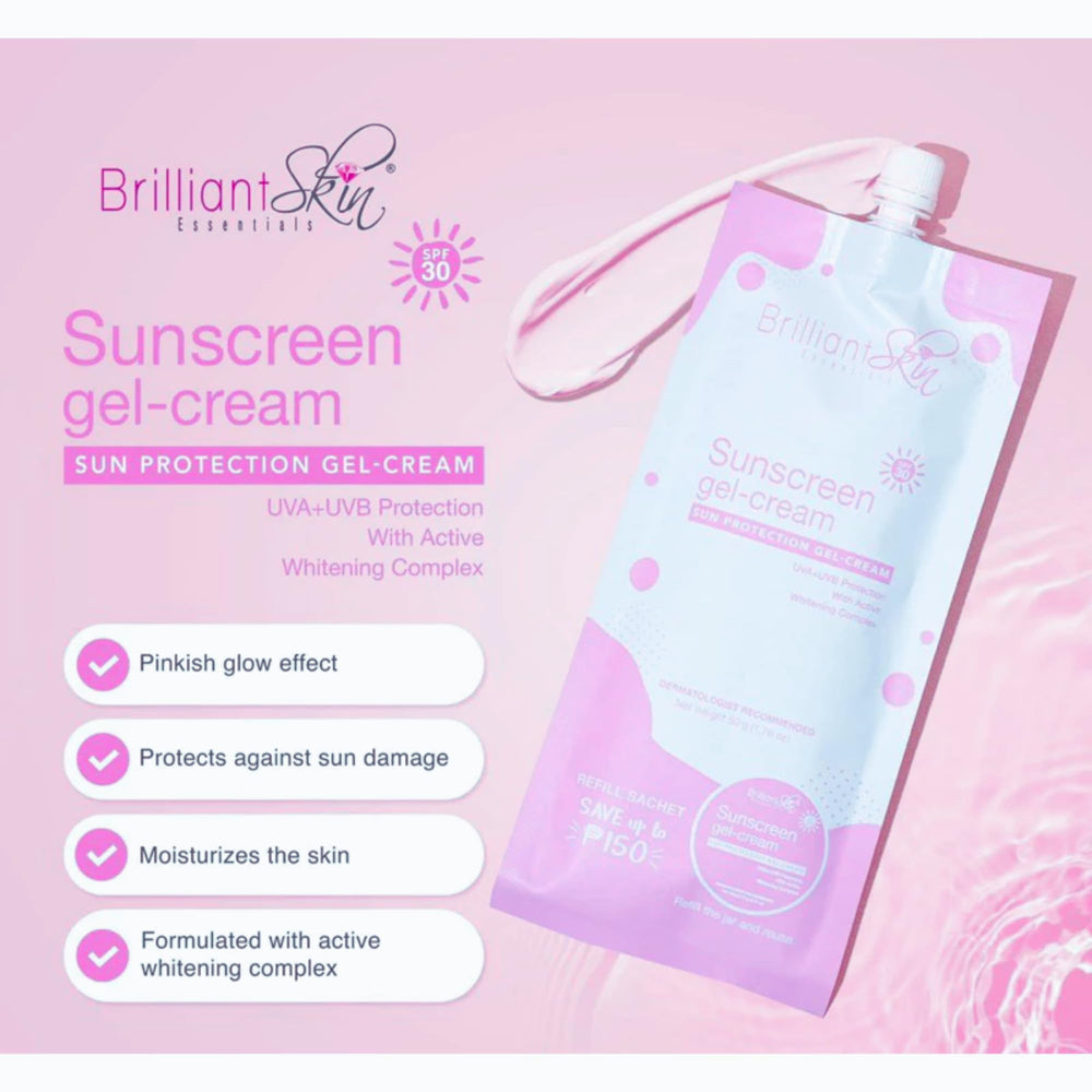 Brilliant Skin sunscreen being applied on the face for smooth coverage.