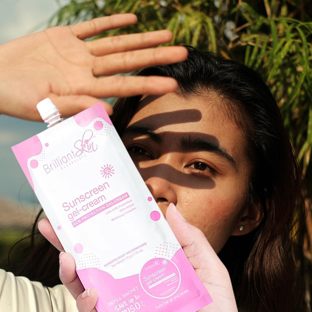 Brilliant Skin gel-cream texture close-up shows lightweight, non-greasy application.