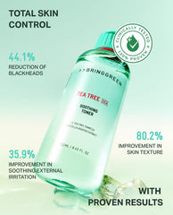 BRING GREEN Tea Tree CICA Toner sits on a vanity shelf.