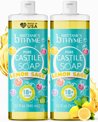 Brittanie's Thyme Pure Castile Lemon Sage bottle front with eco-friendly packaging