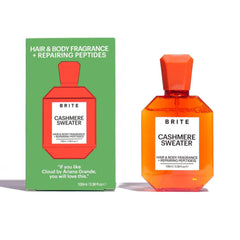 Brite hair and body fragrance bottle delivers creamy scent for a quick refresh.