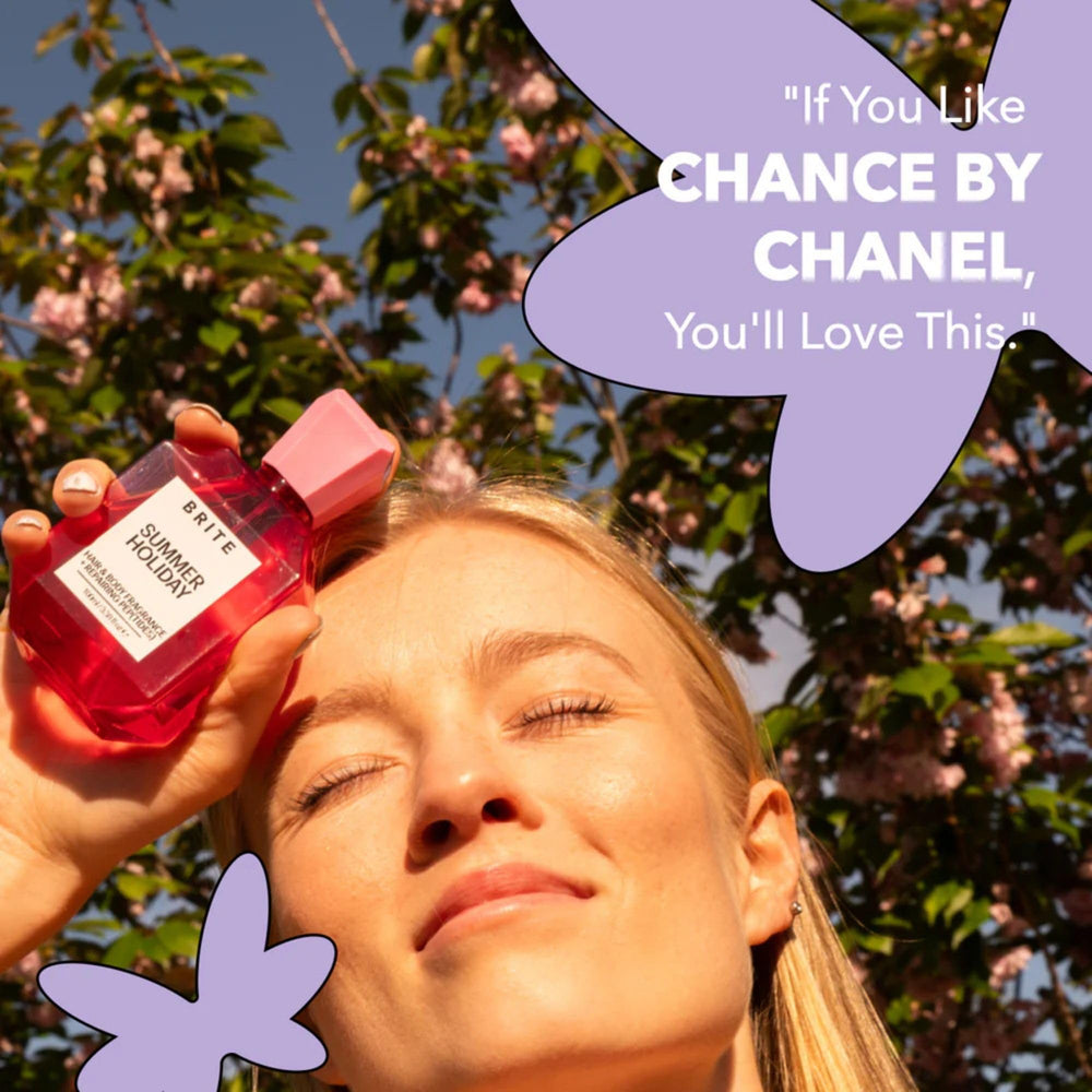 Brite Hair and Body Fragrance top notes blend for tropical freshness.