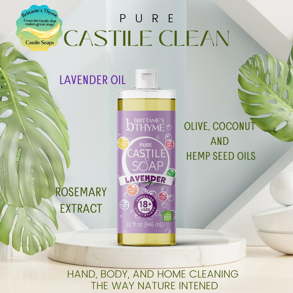 Brittanie's Thyme lavender refill bottle label closeup with nourishing oils.
