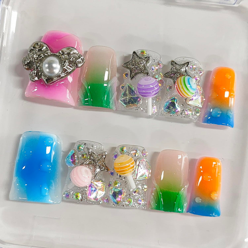 BRKYKGK 3D duck nails with candy stars for playful, party-ready look.
