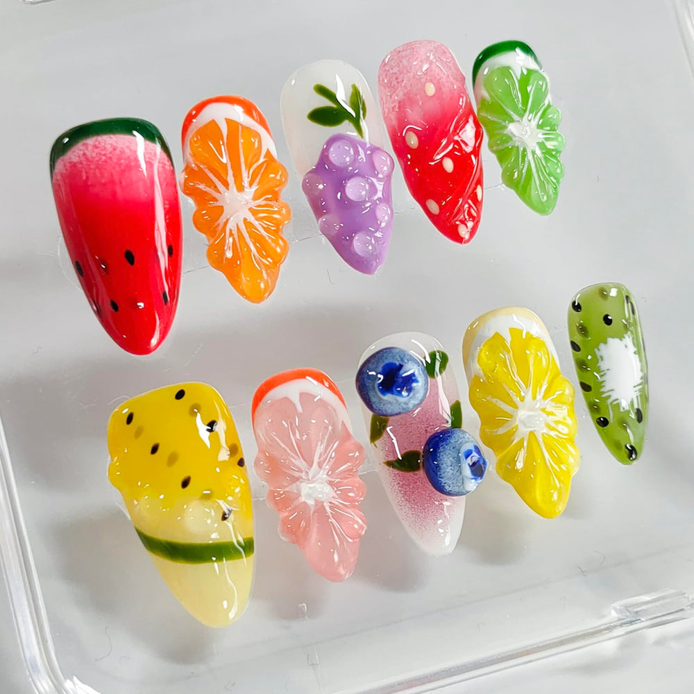 BRKYKGK 3D fruit almond design nails for a quick chic manicure
