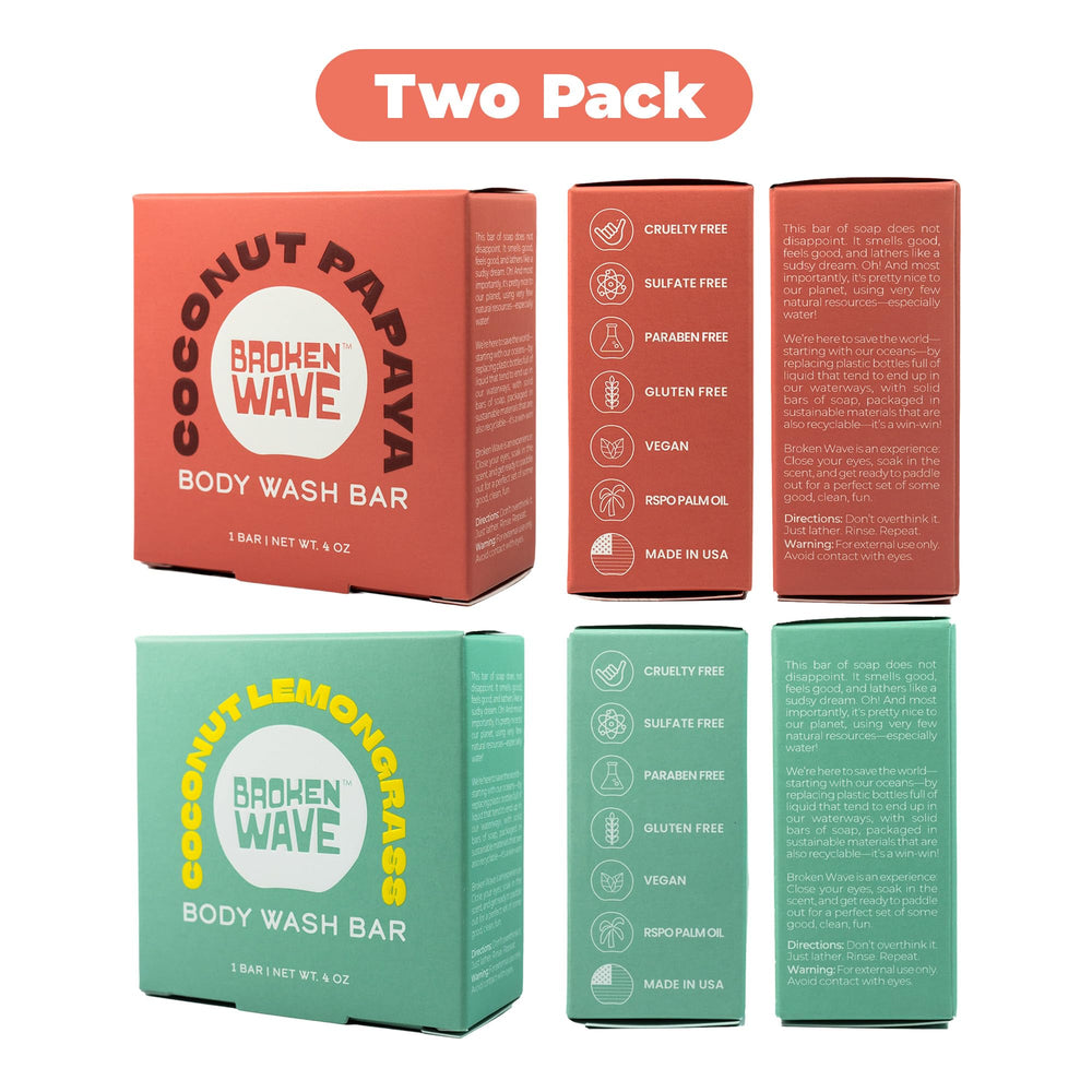 Broken Wave recyclable packaging with FSC label highlighted.