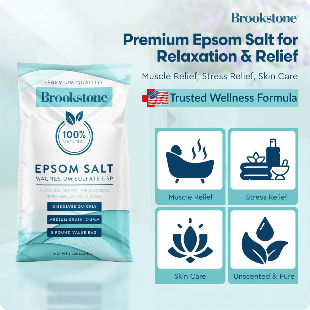 Brookstone Epsom salt medium grain close-up shows quick dissolving texture.