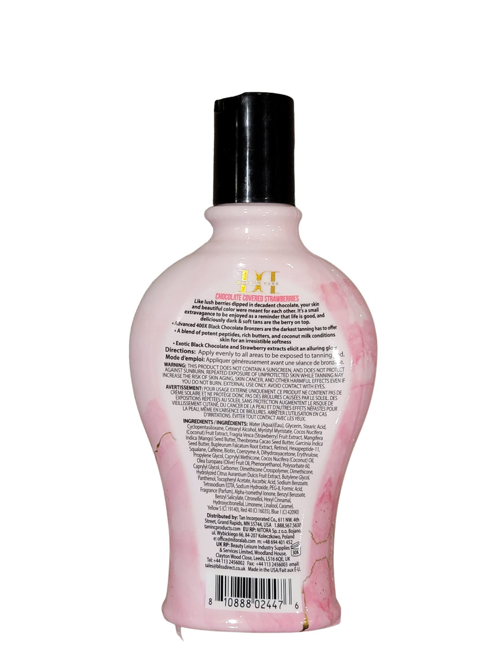 Brown Sugar 400X bronzing lotion texture close-up shows hydrating cocoa-strawberry formula for glow