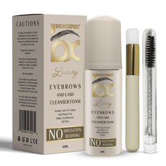Brows Xpert clarifying brow foam bottle demonstrates gentle prep before tint