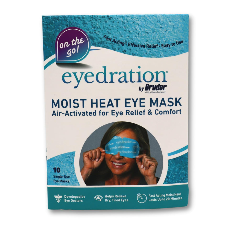 Bruder self-heating eye mask worn over eyes for soothing warmth