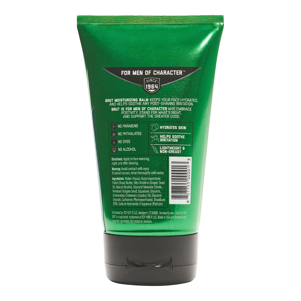 Brut Moisturizing Balm close-up of texture shows lightweight formula.