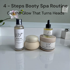 BT Booty Spa Scrub applying motion on skin suggesting spa-like self-care.