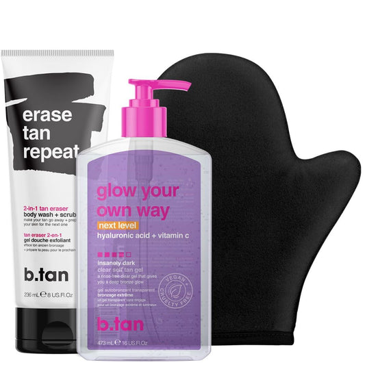 B.TAN clear self tanning gel shows a streak-free glow.