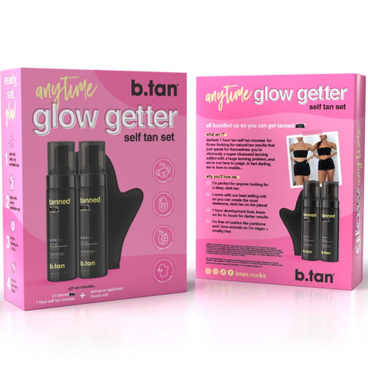 B.TAN Dark Self Tanner Gift Box packaging shows the two-pack bundle for quick, even color.