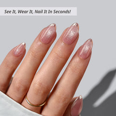 BTArtbox Almond Gilded Cheer nails; open box ready for a DIY manicure
