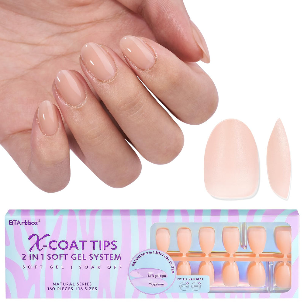 BTArtbox almond nail tips 160pcs set for quick, lasting press-on nails.