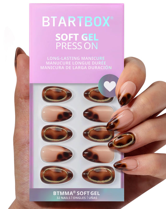 BTArtbox almond nails with amber hoops for natural, comfortable all-day wear