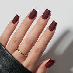 BTArtbox Cozy Cocoa dark red nails with glossy French tips for elegant manicure