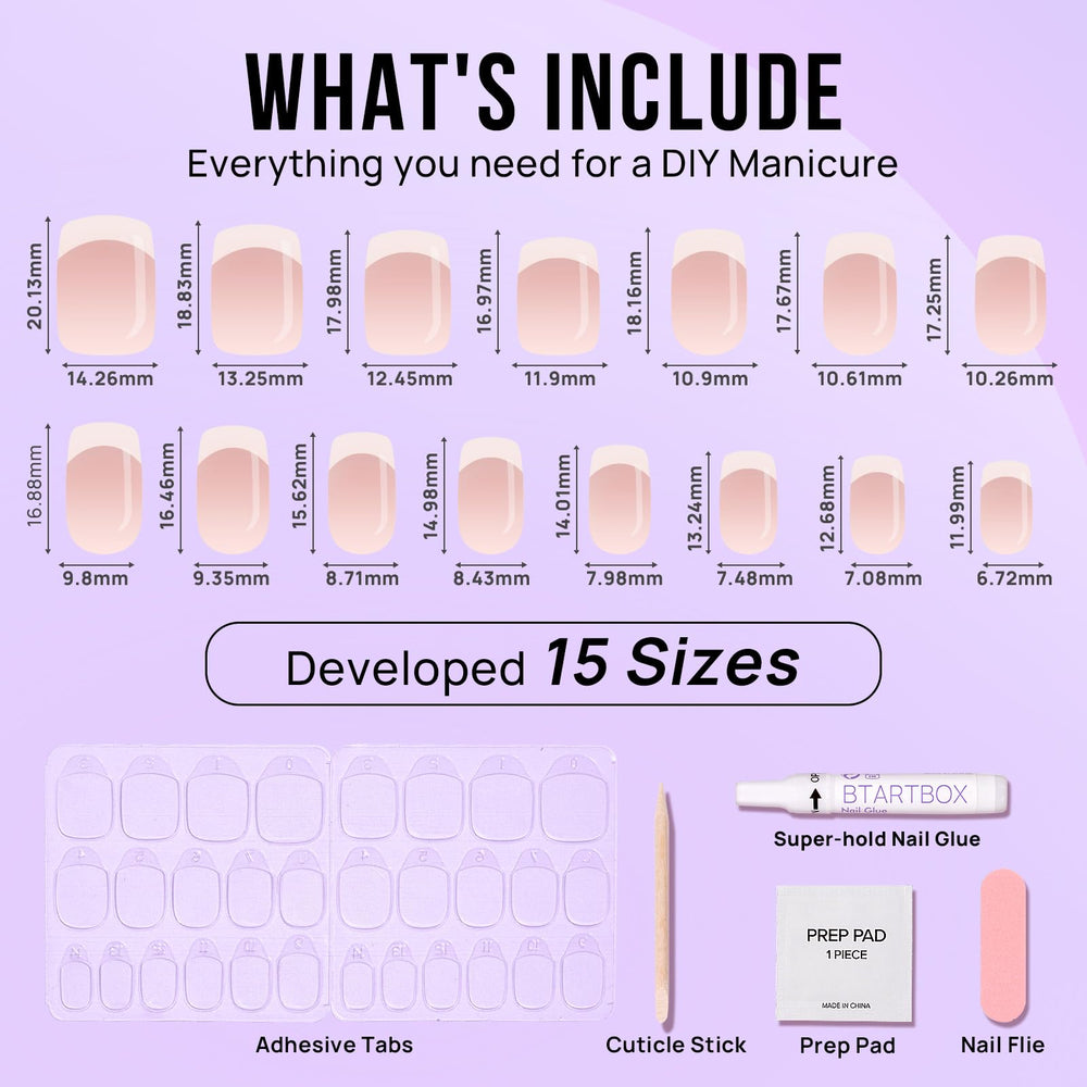 BTArtbox offers 15 nail sizes for a precise, comfortable fit across nail shapes.
