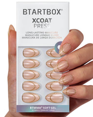 BTArtbox French Tip nails in double gold, short almond shape, complete at-home manicure kit