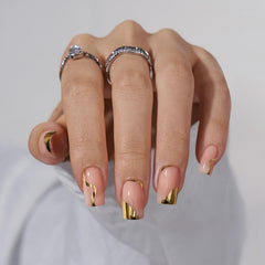 BTArtbox gold leaf short square nails on hand with durable salon-like shine