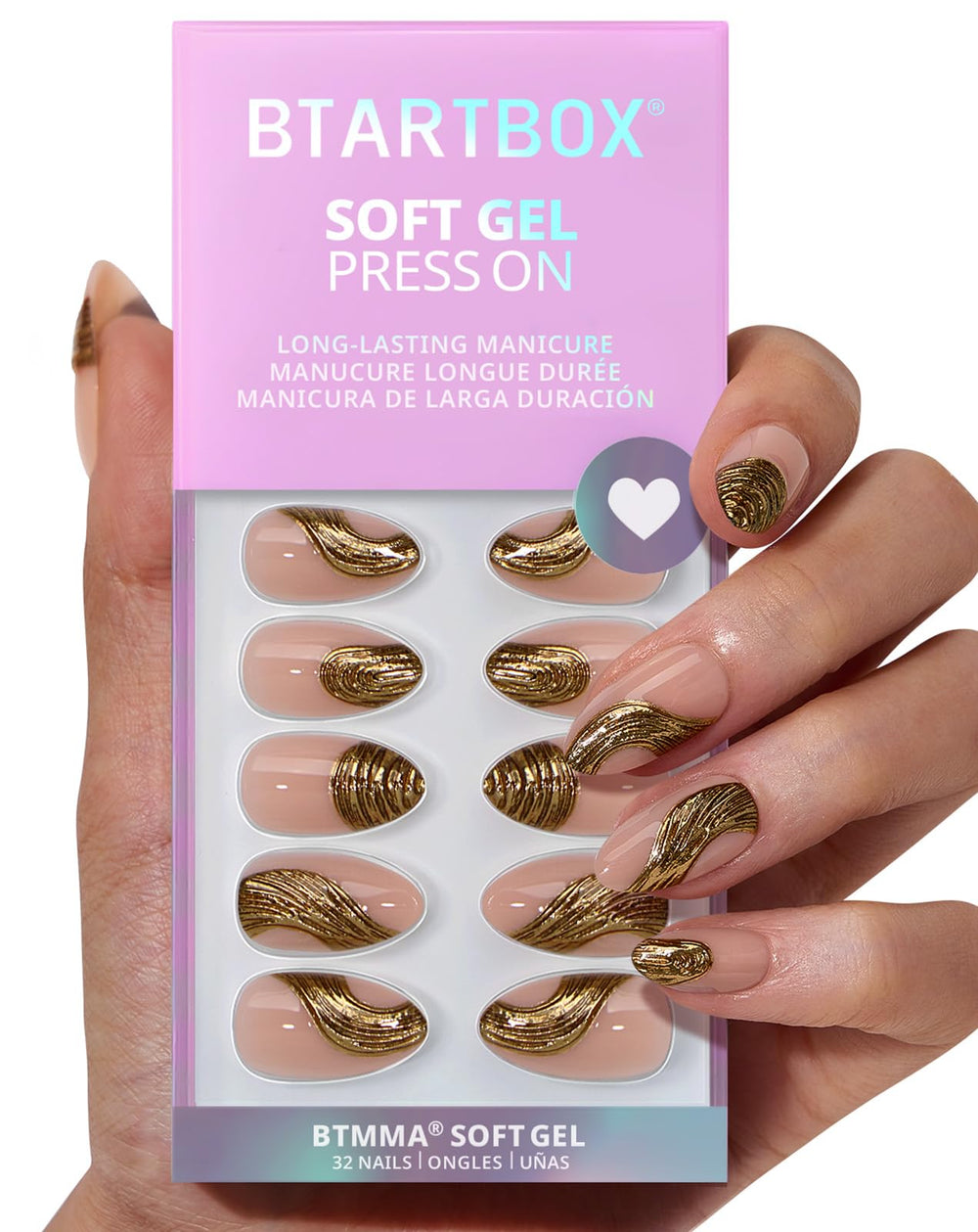 BTArtbox Gold Rush short nails with 3D sculpting finish for daily wear