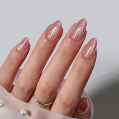 BTArtbox pink cat eye almond nails glue tube with neat finish.