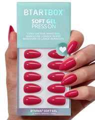 BTArtbox Raspberry Red almond press-on nails pack for a natural look