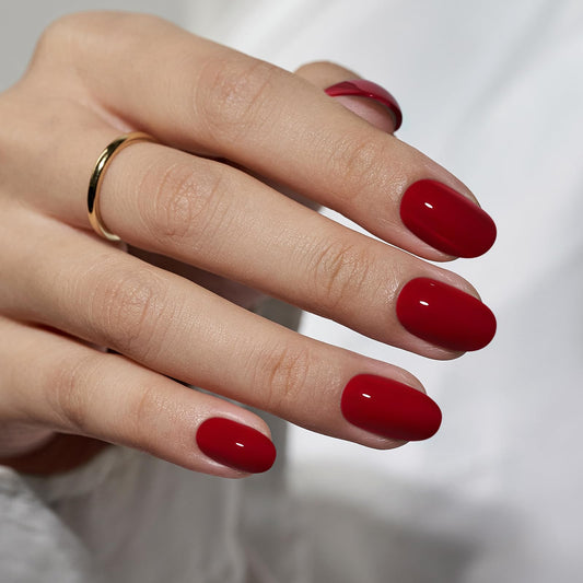 BTArtbox short oval cardinal press-on nails for salon-grade home manicure