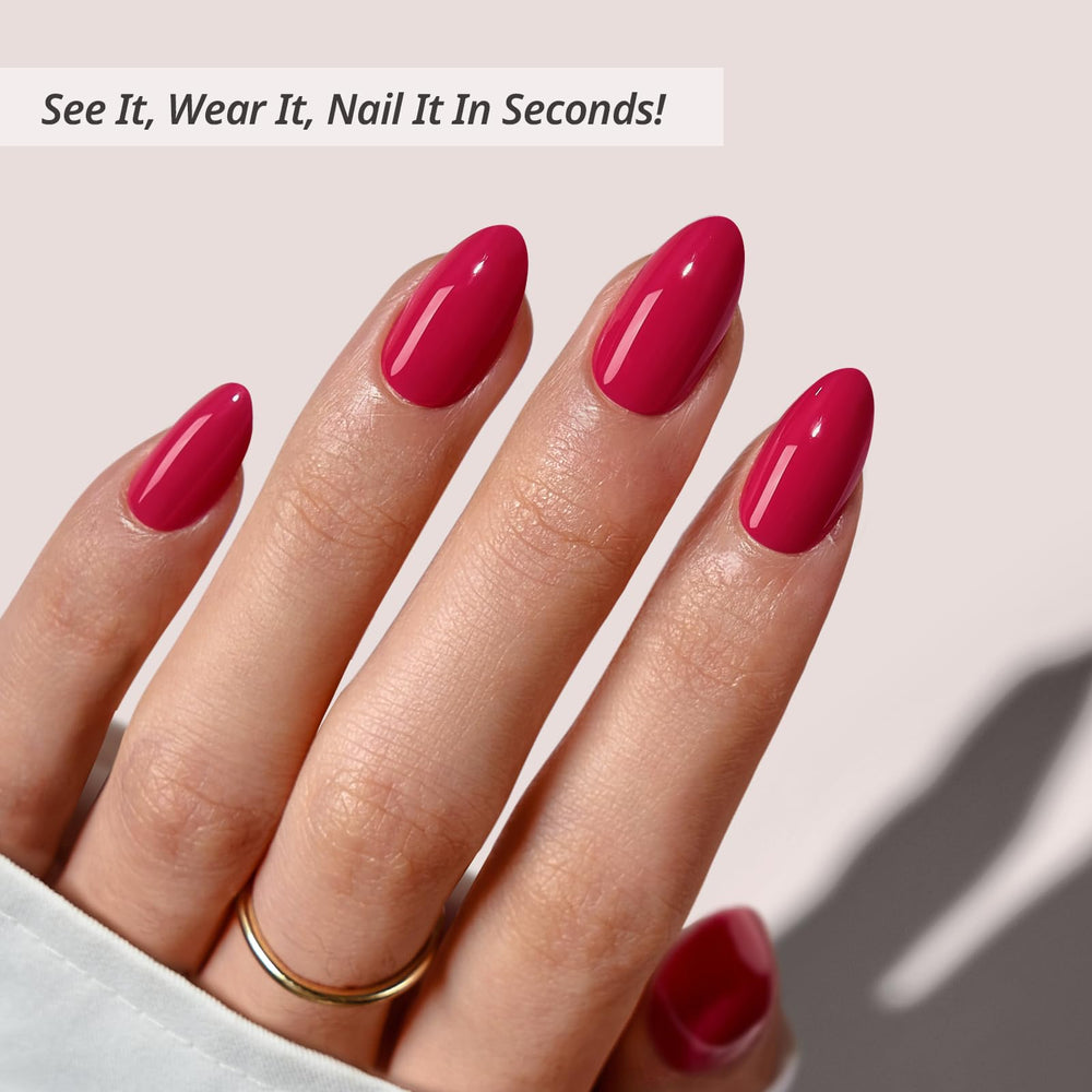 BTArtbox Raspberry Red short nails with glue for quick DIY manicure