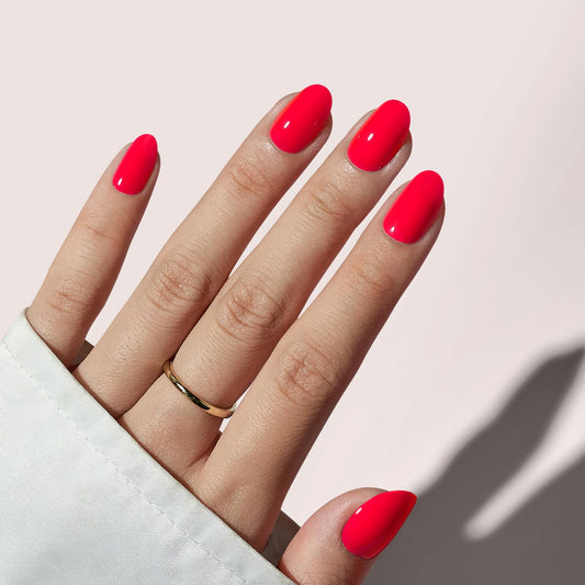BTArtbox salmon pink oval press-on nails kit with salon-ready finish.