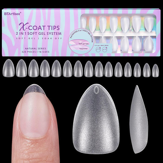 BTArtbox Short Almond Nail Tips natural look for DIY nail extensions.