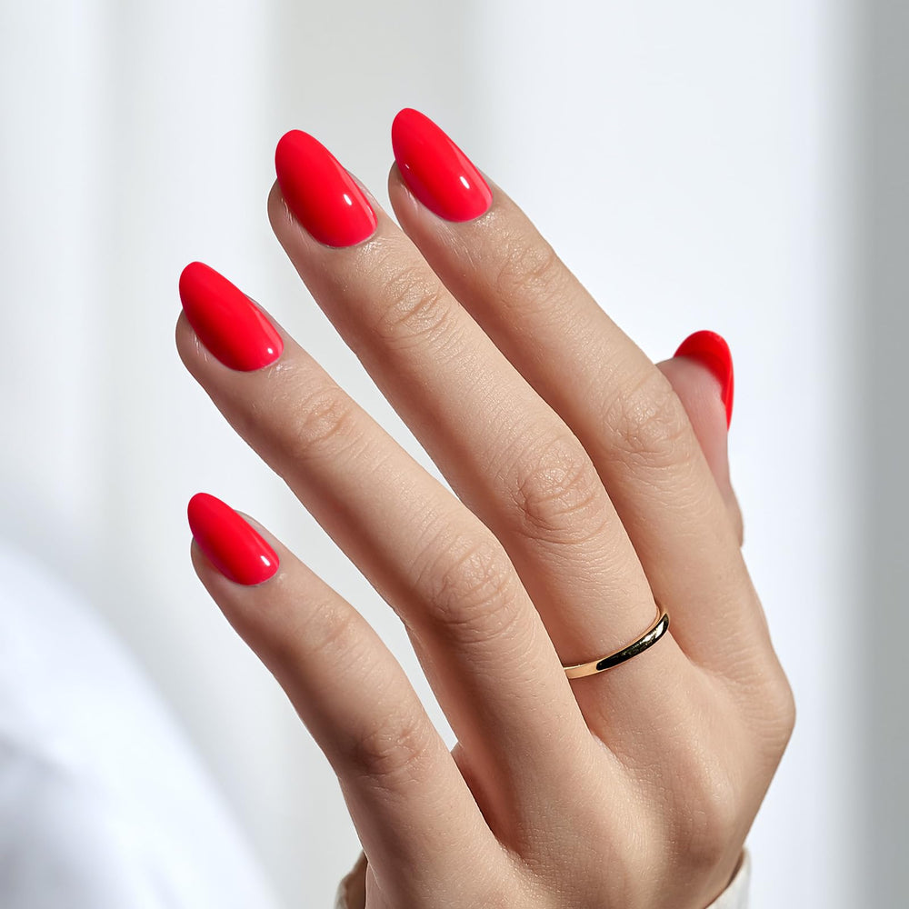 BTArtbox short oval nails in salmon pink for flexible, everyday wear.