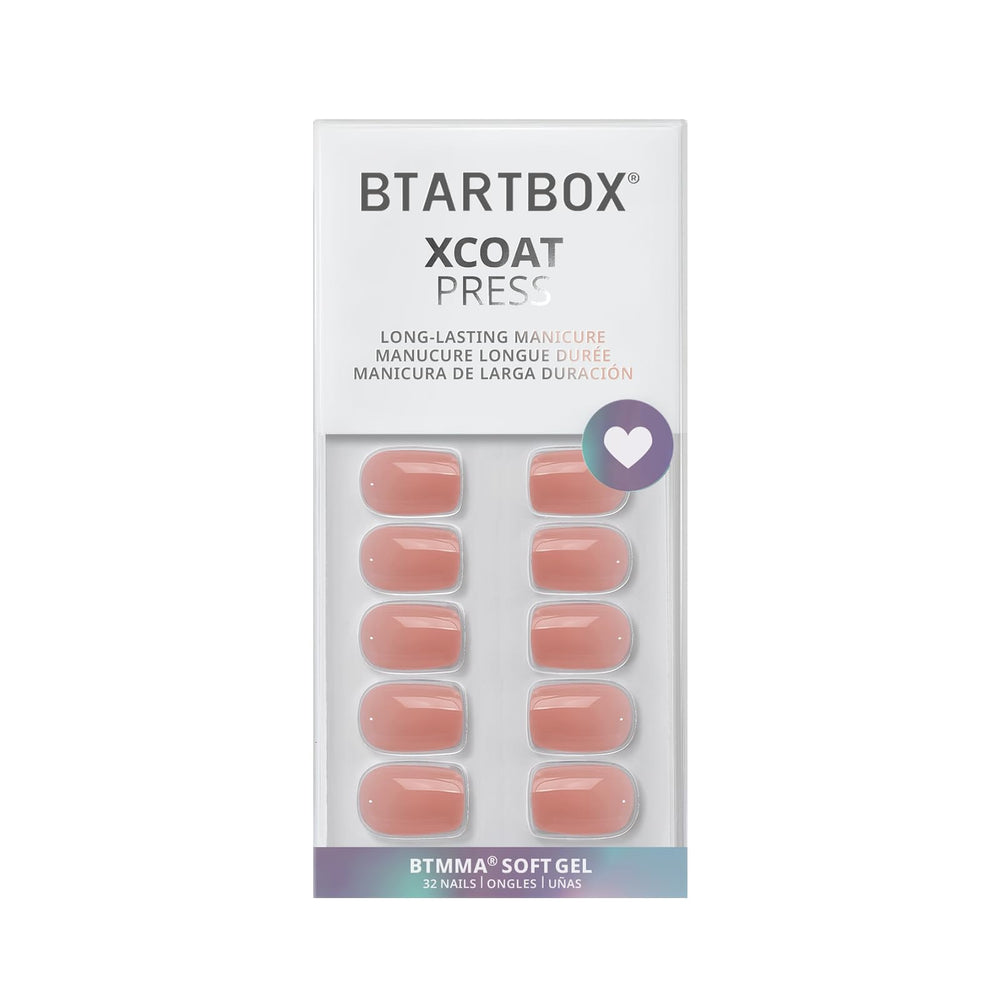 Close-up of BTArtbox soft gel finish on nude nails.