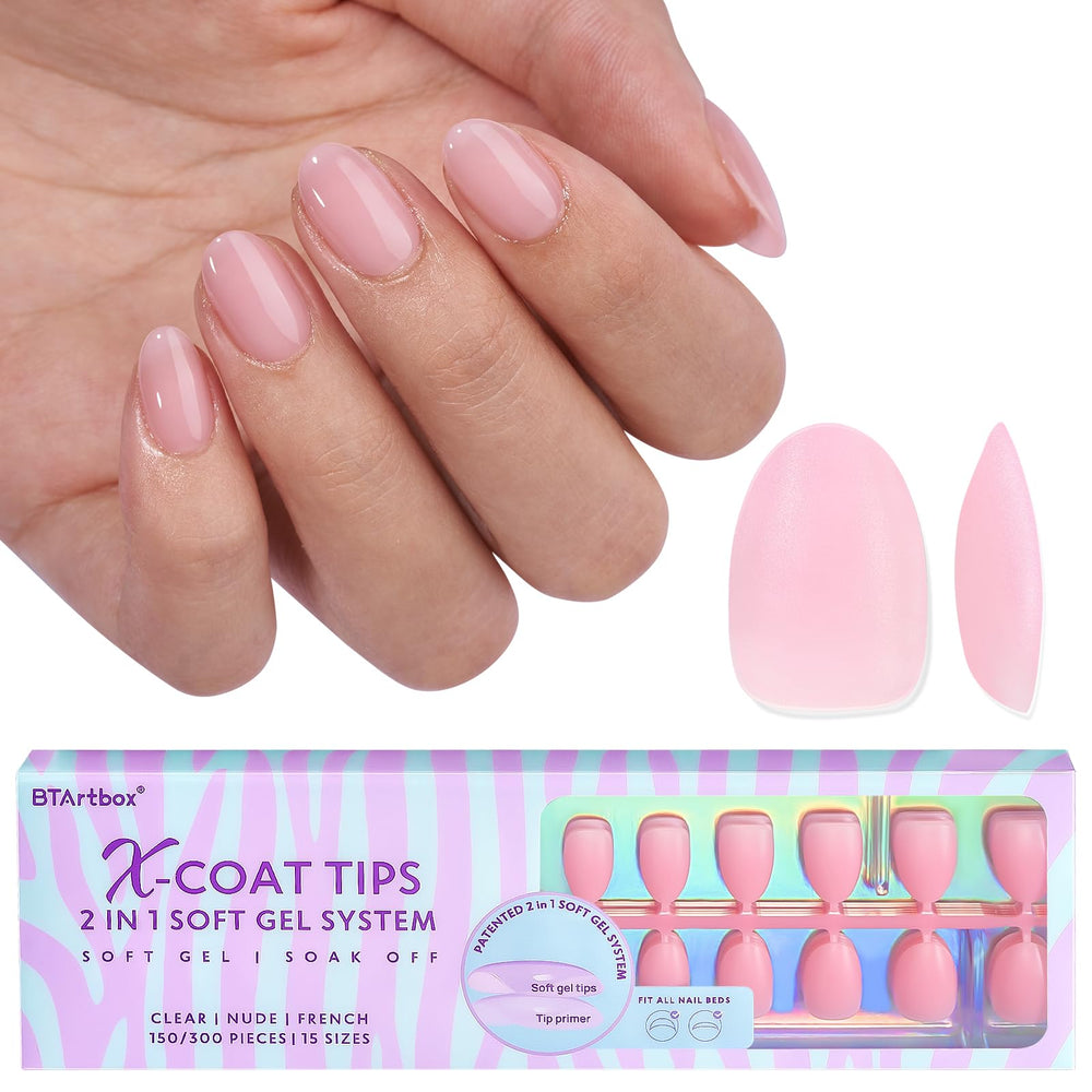 BTArtbox XCOATTIPS matte extra-short almond pink tips for natural-looking nails