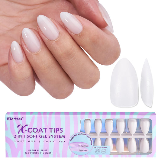 BTArtboxnails almond gel nail tips short in milky white for a natural finish.