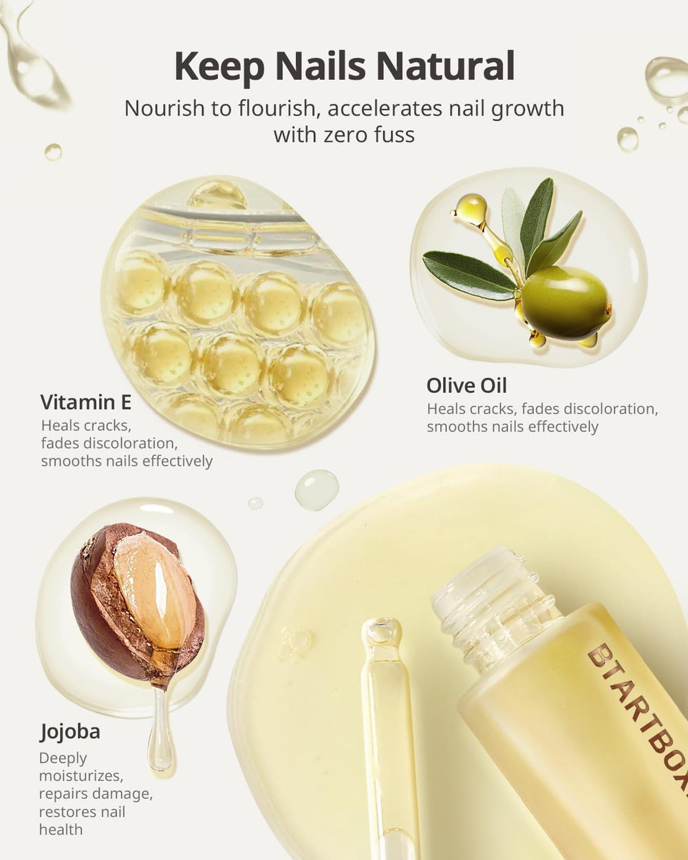 BTARTBOXNAILS Naillush organic olive oil and jojoba oil ingredient detail.