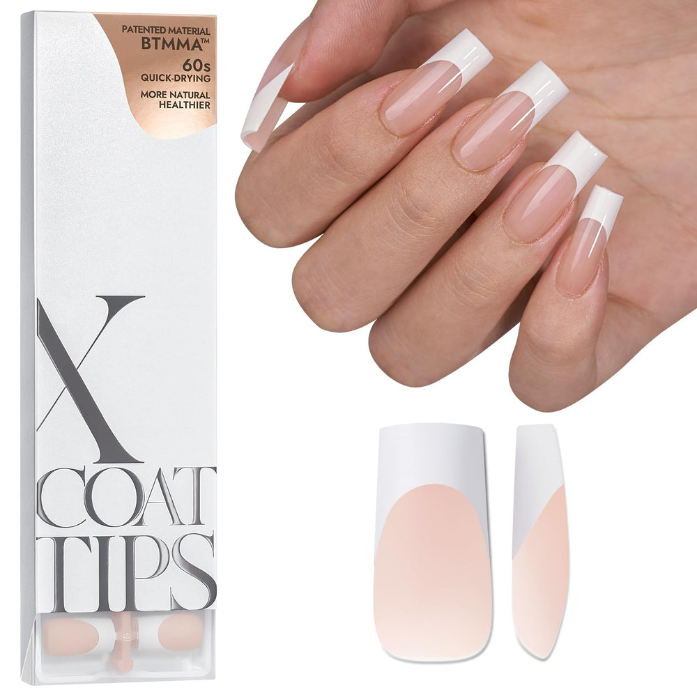 BTArtboxNails soft gel nails tips in long square French shape for easy home manicures.