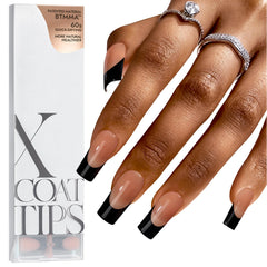 BTArtboxnails XCOATTIPS black French tip nails for quick at-home manicure.