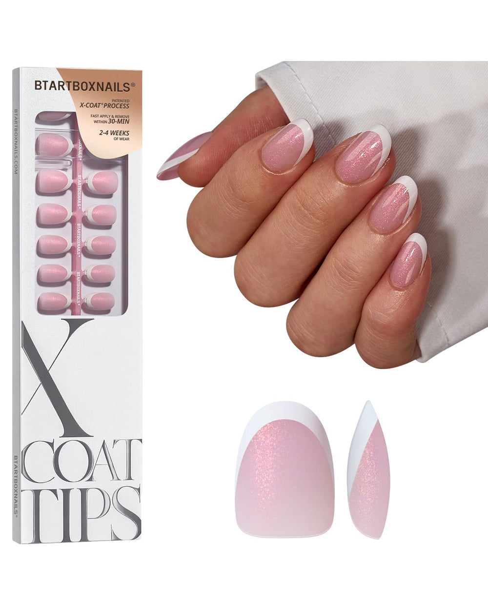 BTArtboxNails XCOATTIPS pink glitter French tip for home salon quality