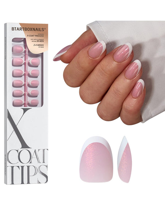 BTArtboxNails XCOATTIPS pink glitter French tip for home salon quality