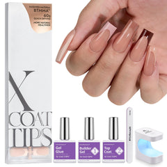 BTArtboxnails XCOATTIPS skin-tone square long nails for a natural look.
