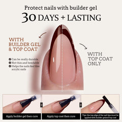 Pre-applied primer and base coat cover speeds up DIY nail extensions.