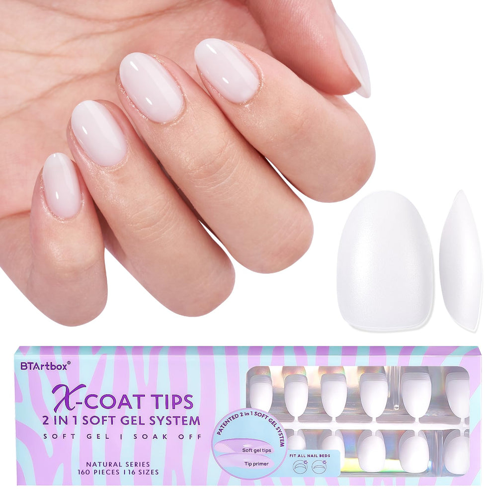 BTArtboxnails XS Short Almond tips laid out for precise size selection.