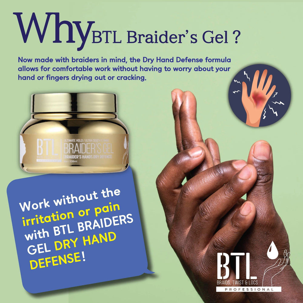 BTL Braider's Hands Dry Defense edge control and twist retention for professional styles.