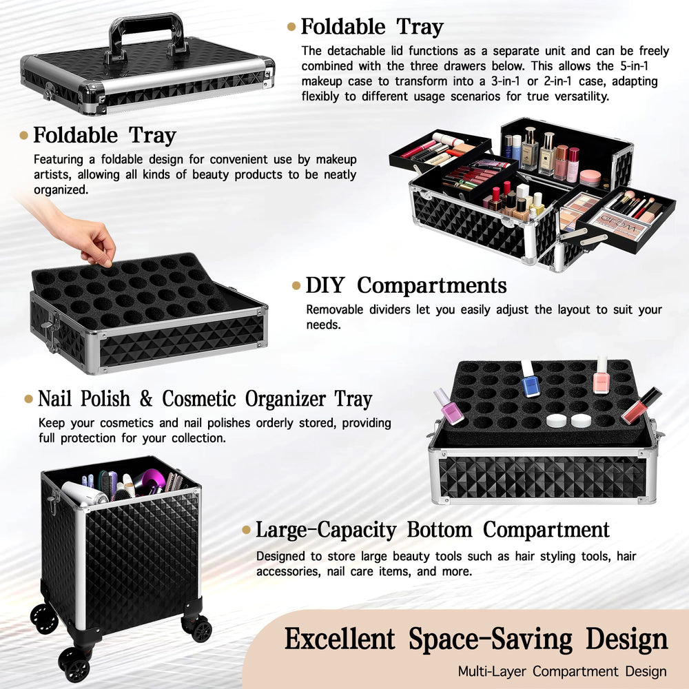 Buanson case with 360-degree wheels and retractable handle for easy transport.