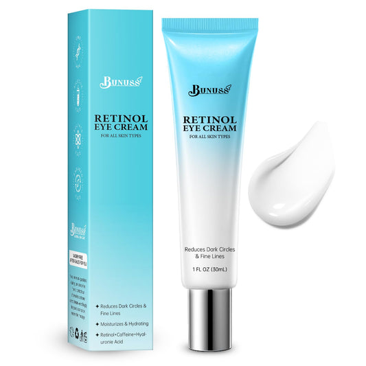 BUNUSS Retinol Eye Cream jar closeup showing smooth texture for under-eye care